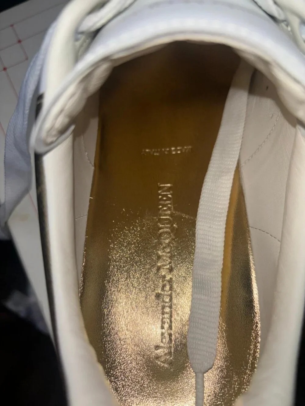 Alexander McQueen Oversized Sneakers White/Gold Leather Low Top Men’s Size EU 4